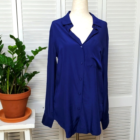 Laurie Felt Size XXS Royal Blue Silky Button Down Shirt - Picture 1 of 5